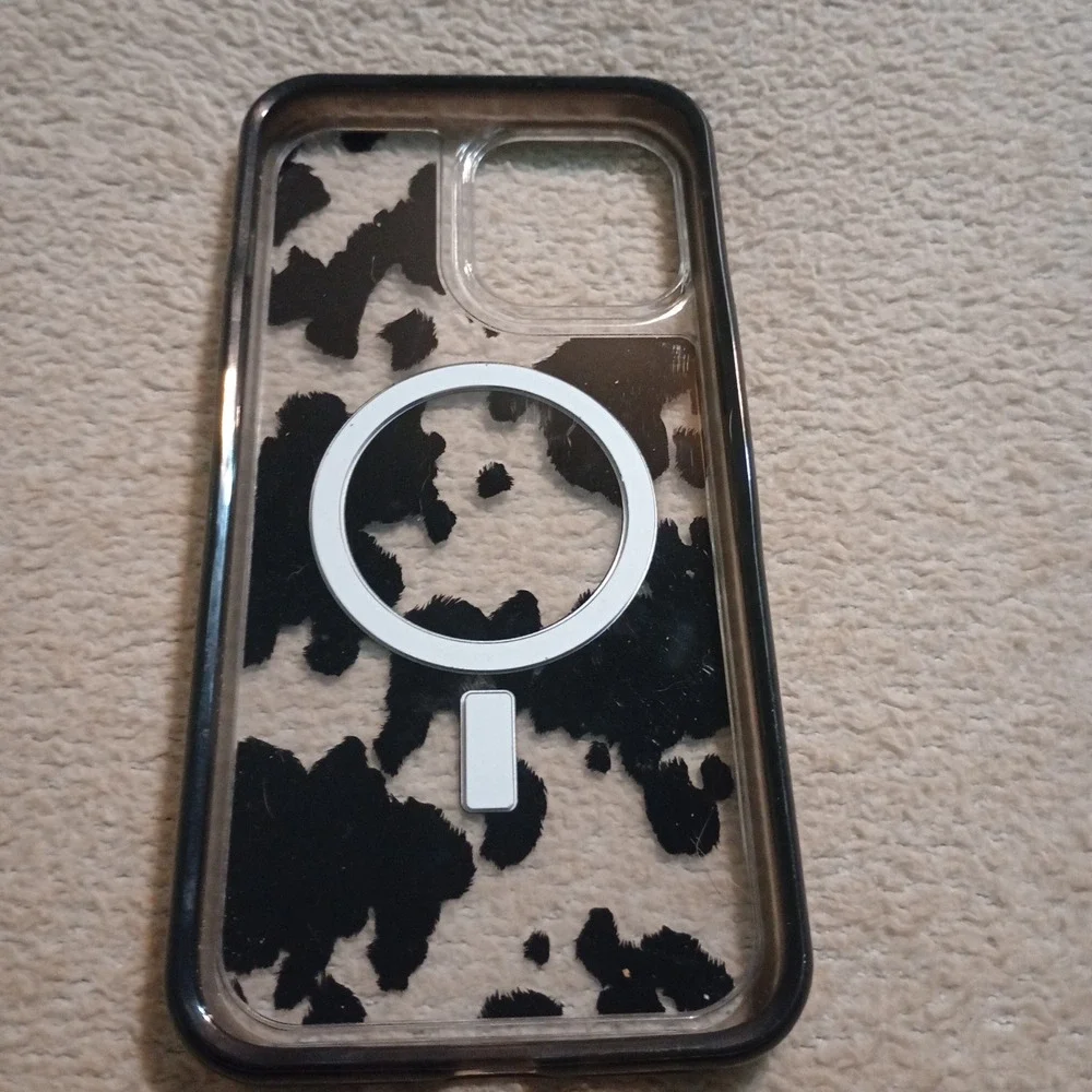 Cow Print MagSafe Case for iPhone 16 Pro Max Black White Clear Protective Cover